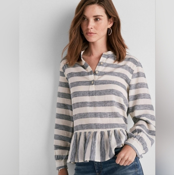 Lucky Brand Tops - Lucky Brand Long Sleeve Stripe Peplume Top Small